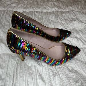 Chinese Laundry Rainbow Sequin Pointed Toe Heels Gold Stiletto Size 6.5